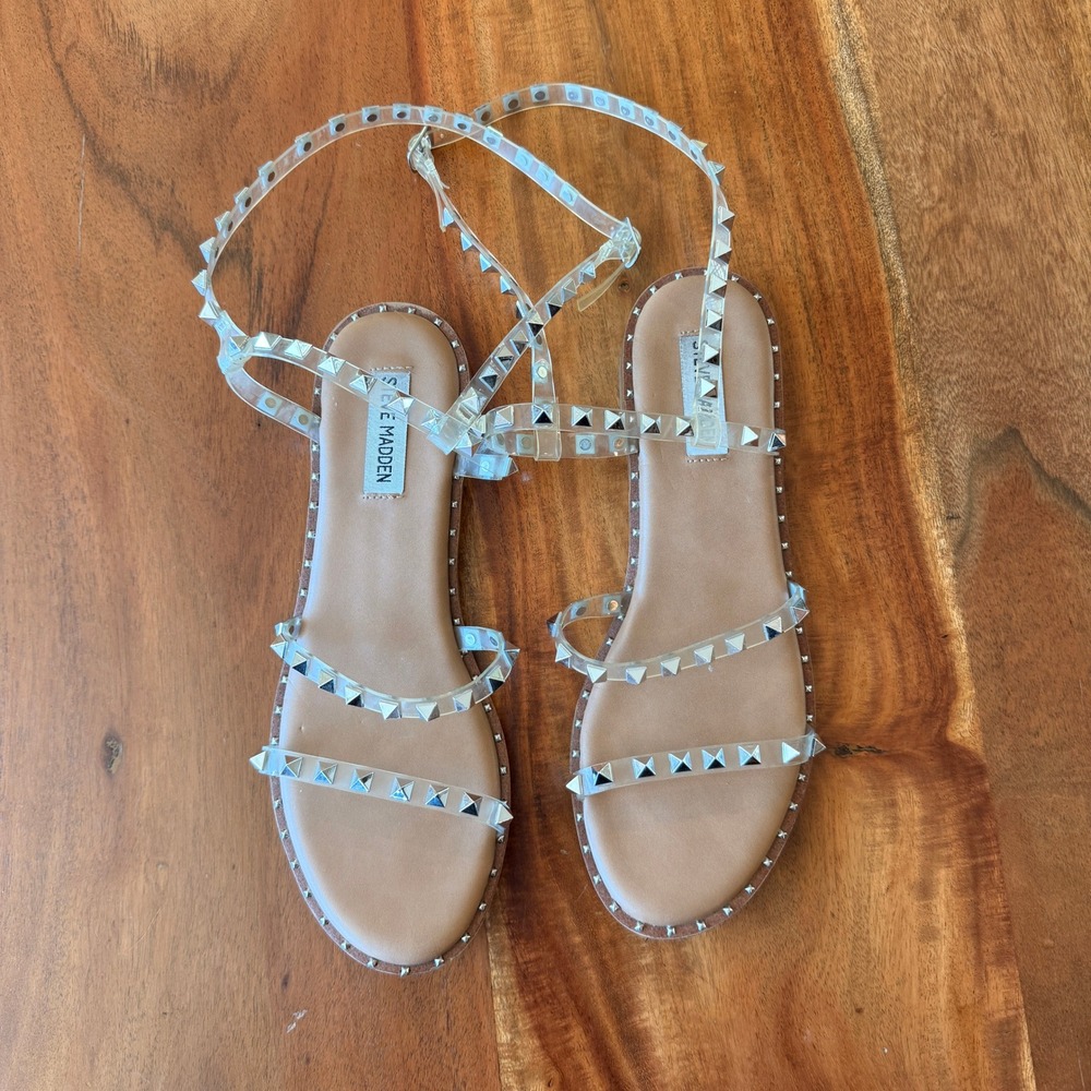 Steve‎ Madden Women's Clear Studded Travel Sandals Size 9.5